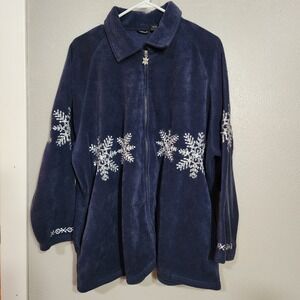 NorthCrest Full Zip Up Fleece Sweater Women's Plus Size 22W Snowflake Embroidery